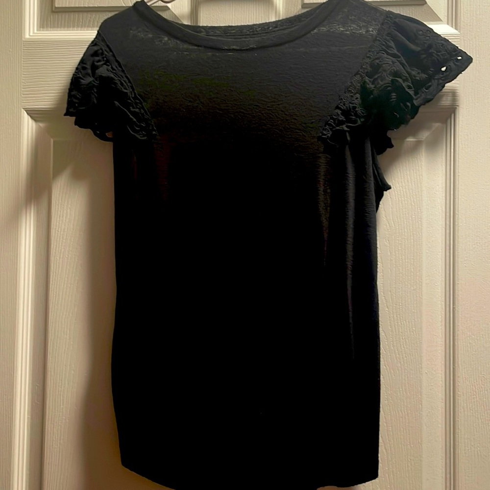Black Ruffled Sleeve T-Shirt